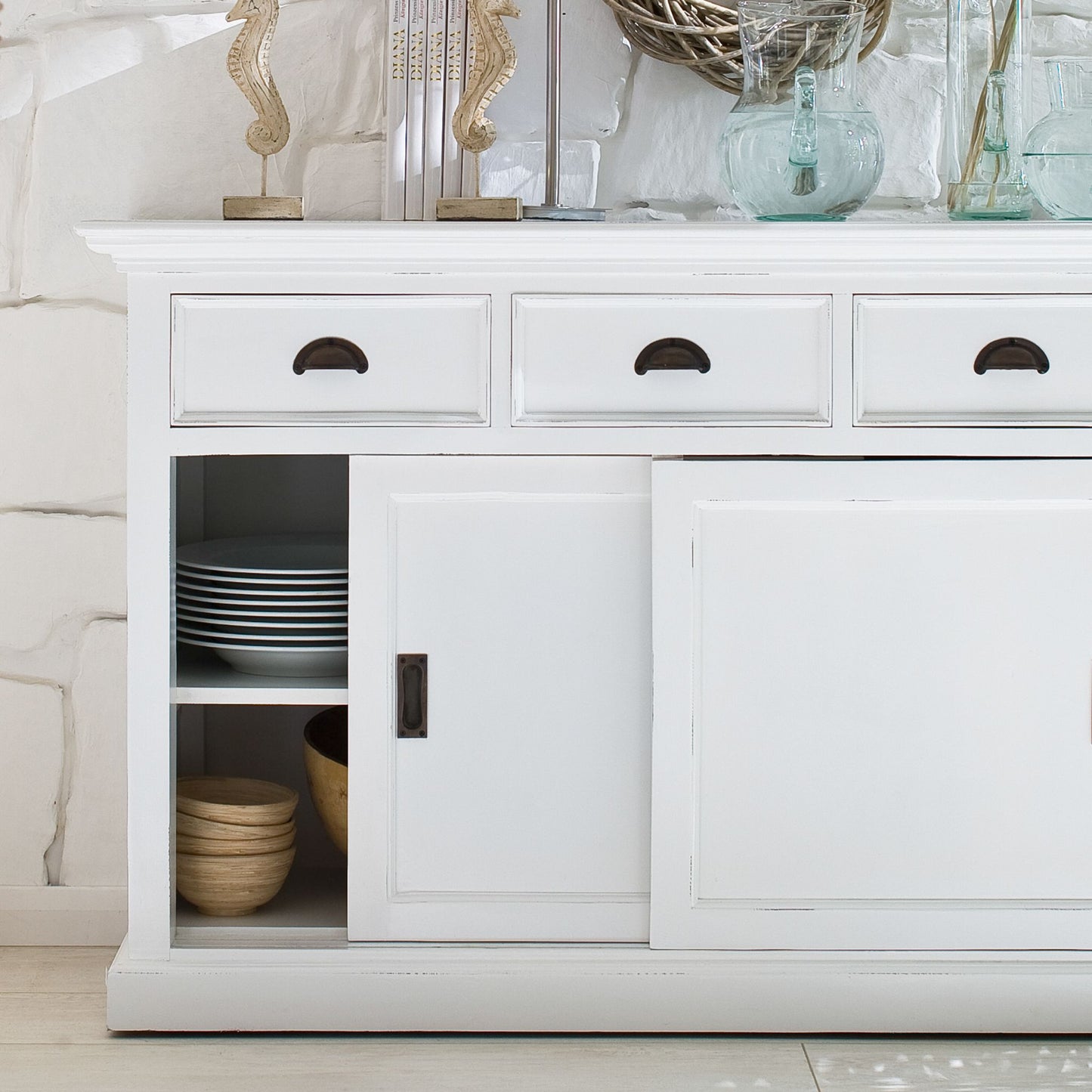 Halifax Classic White Sliding Door Buffet Table