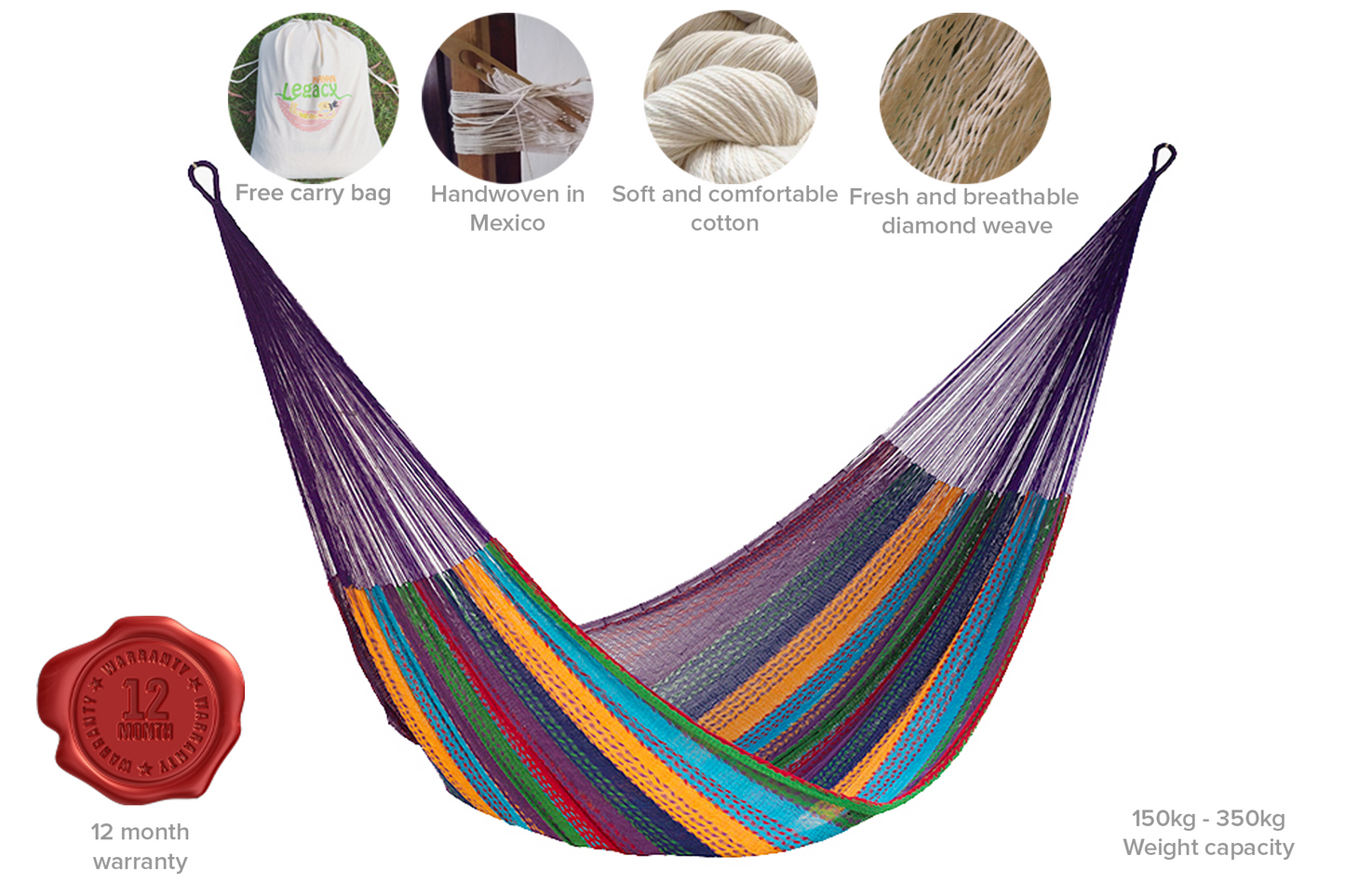 Mayan Legacy Mexican Cotton Hammock - Colorina