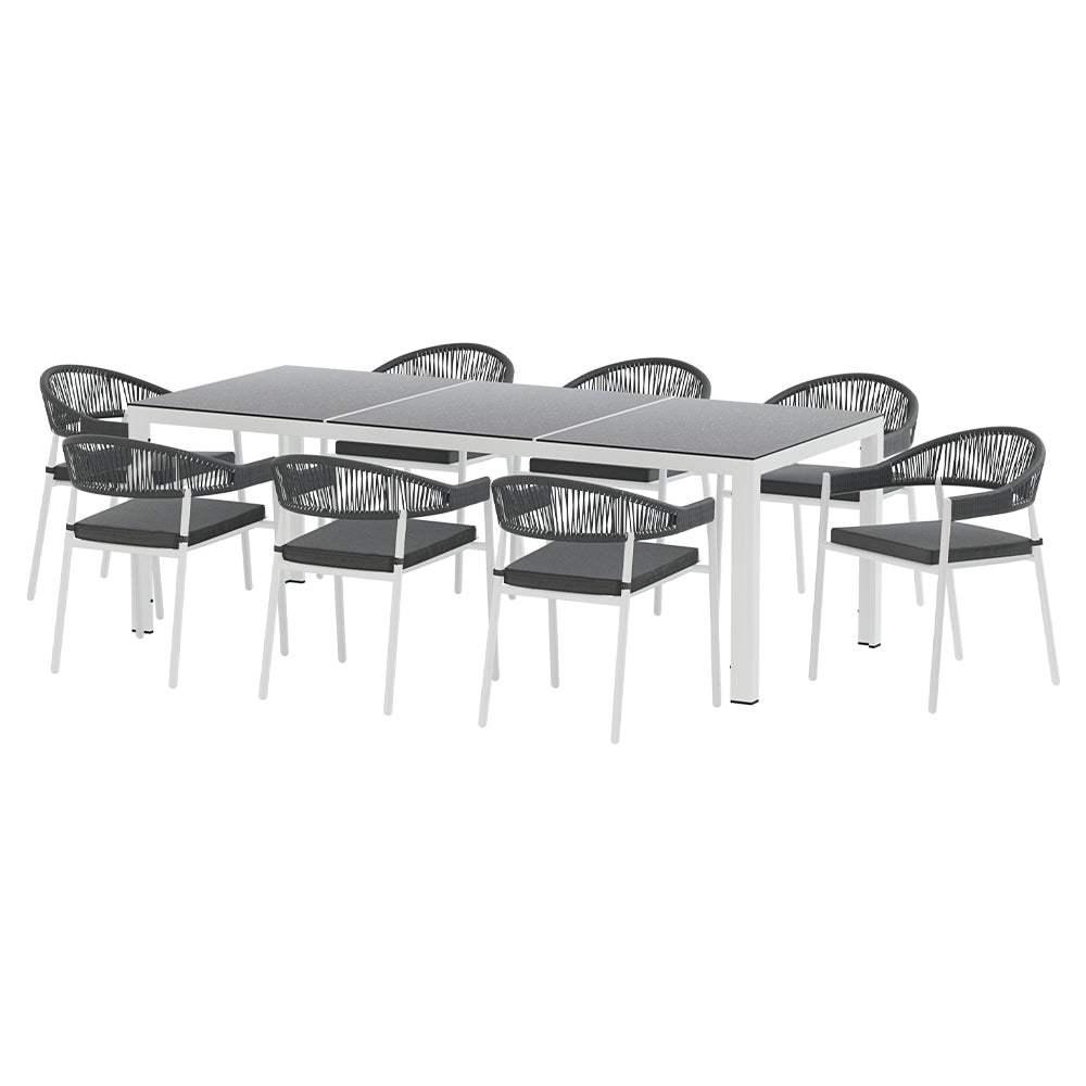 Gardeon 9pc Outdoor Steel Dining Table & Chair Set - White