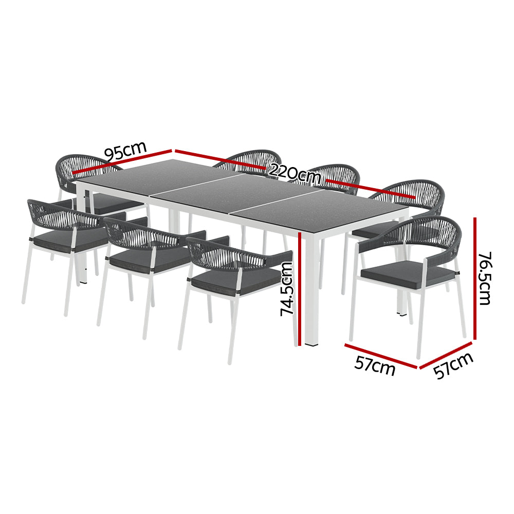 Gardeon 9pc Outdoor Steel Dining Table & Chair Set - White