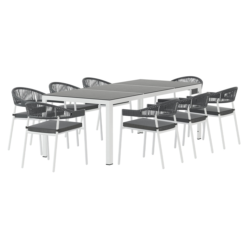 Gardeon 9pc Outdoor Steel Dining Table & Chair Set - White