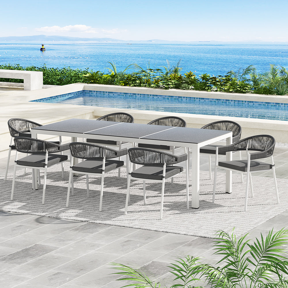 Gardeon 9pc Outdoor Steel Dining Table & Chair Set - White
