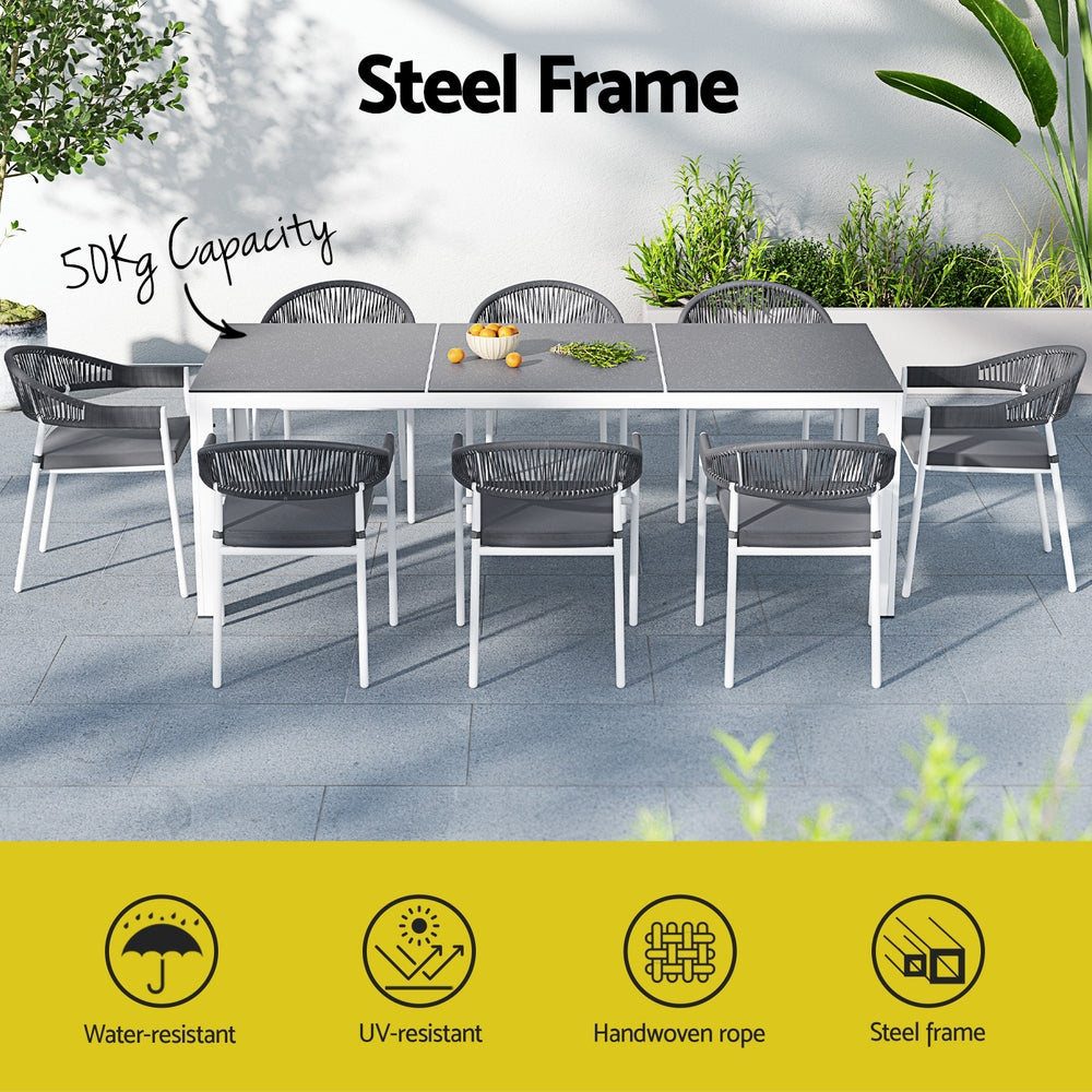 Gardeon 9pc Outdoor Steel Dining Table & Chair Set - White