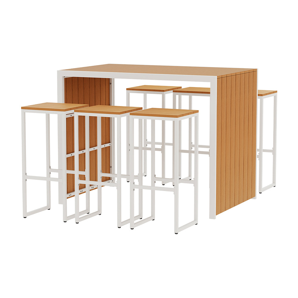 Gardeon 7pc 6 Seater Outdoor Bar Table & Chairs Set - Natural Oak