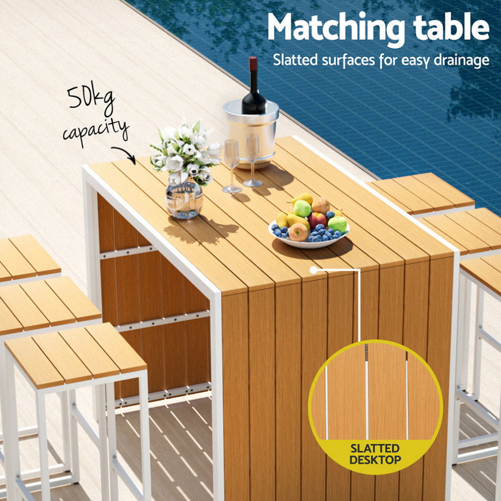 Gardeon 7pc 6 Seater Outdoor Bar Table & Chairs Set - Natural Oak