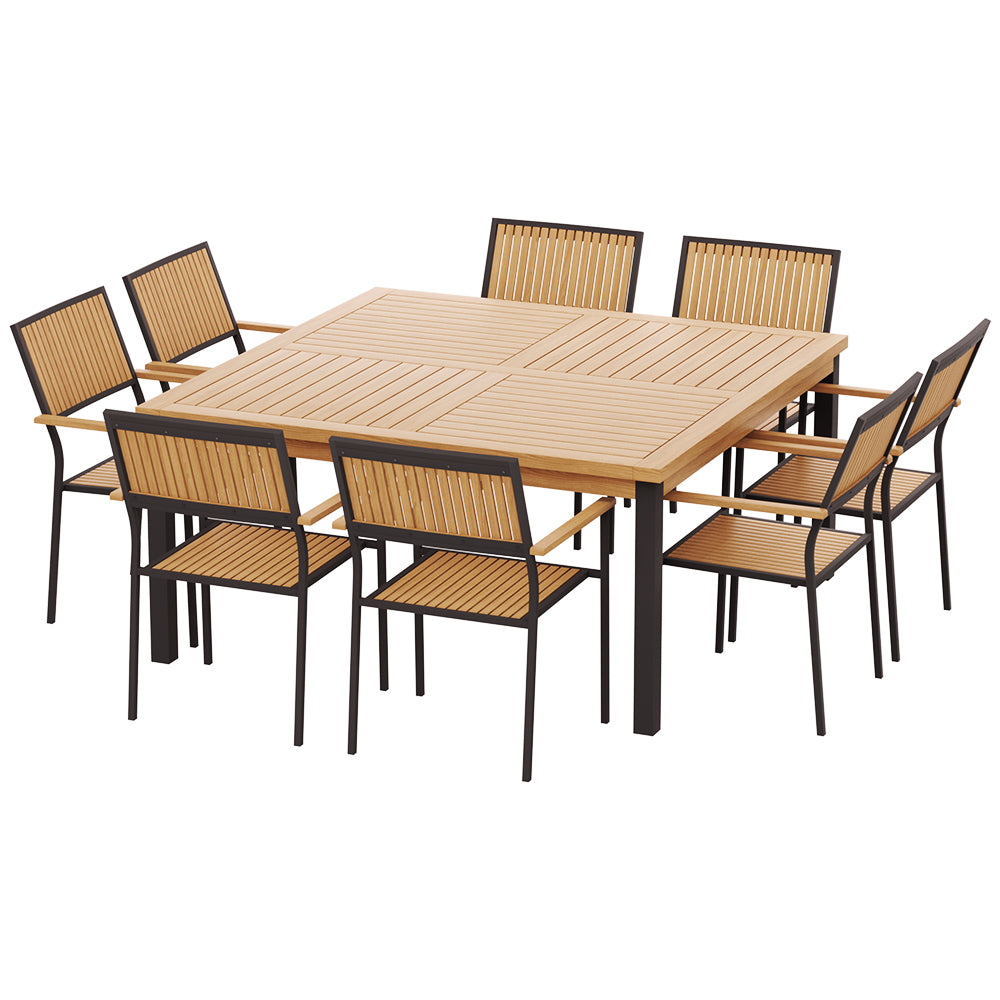 Gardeon 9pc Outdoor Wooden Dining Table & Chair Set