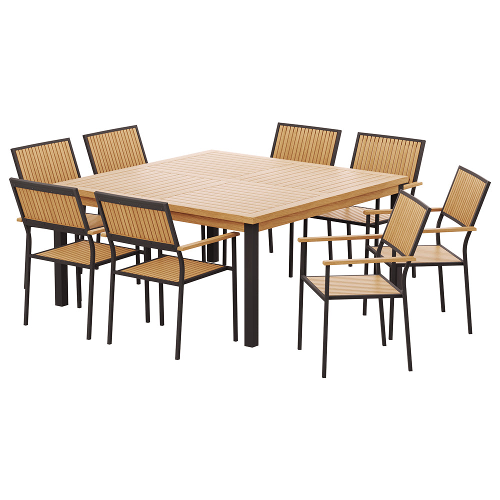 Gardeon 9pc Outdoor Wooden Dining Table & Chair Set