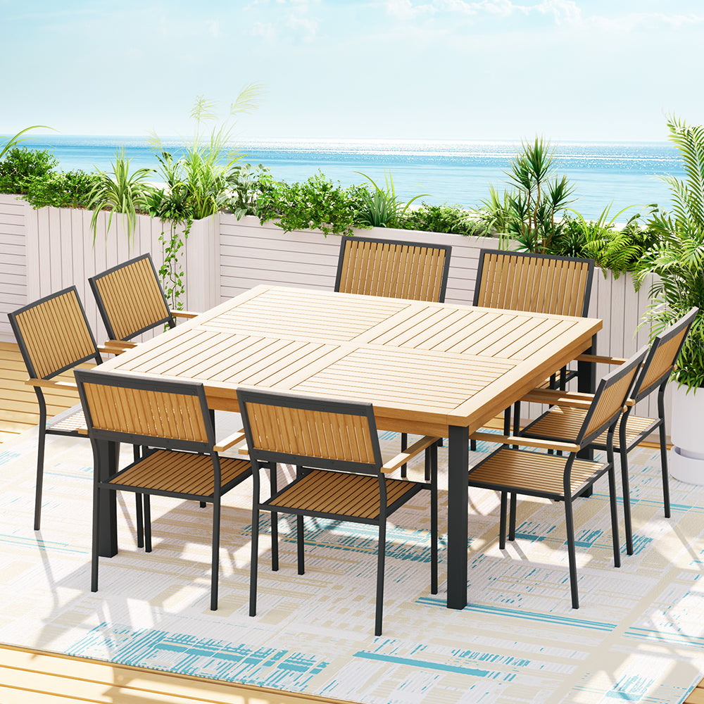 Gardeon 9pc Outdoor Wooden Dining Table & Chair Set