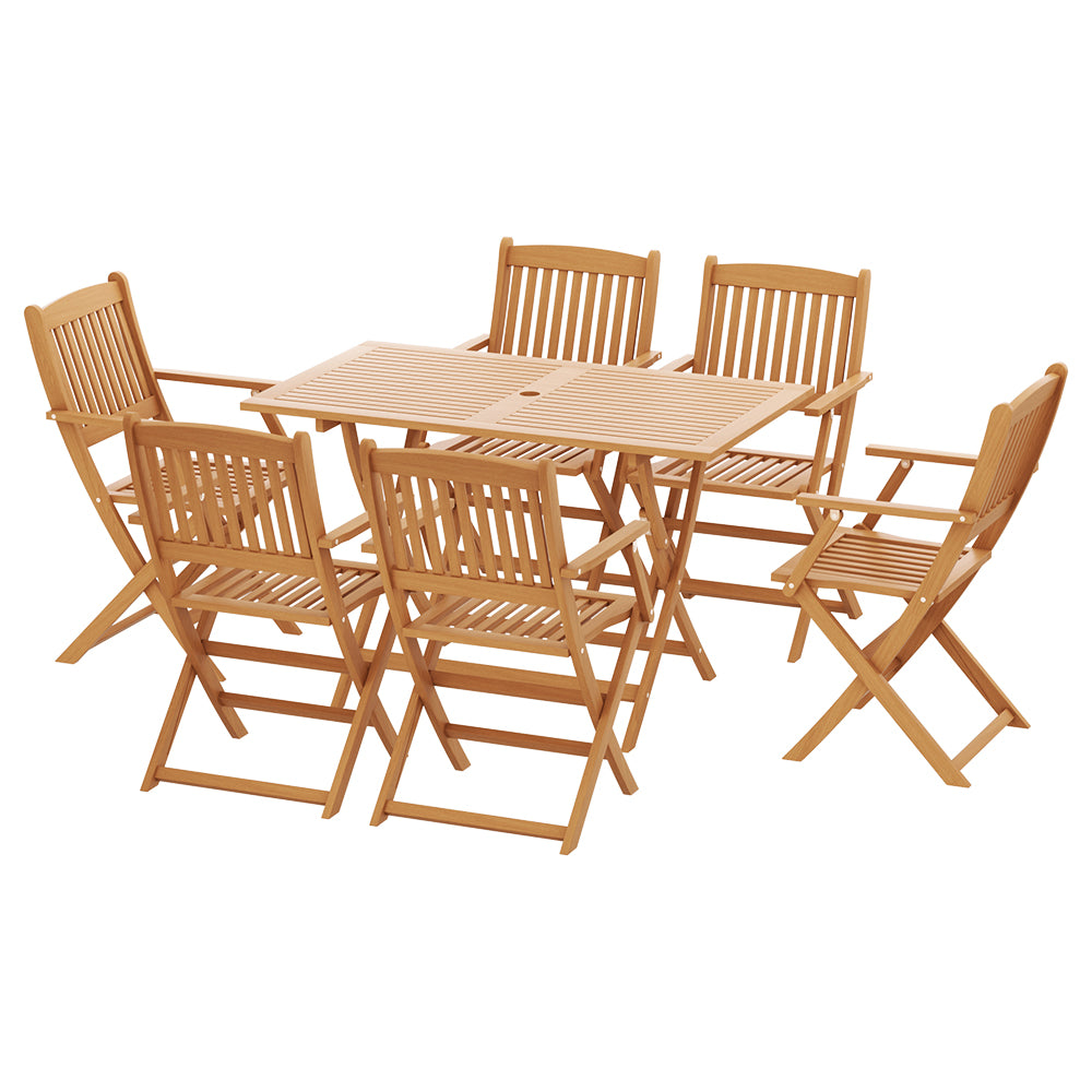 Gardeon 7pc Outdoor Wooden Foldable Dining Table & Chair Set