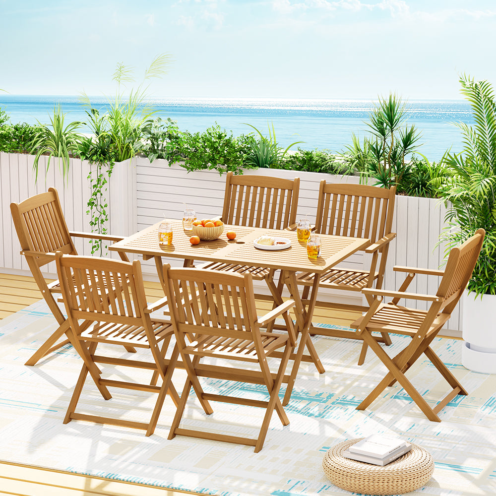 Gardeon 7pc Outdoor Wooden Foldable Dining Table & Chair Set