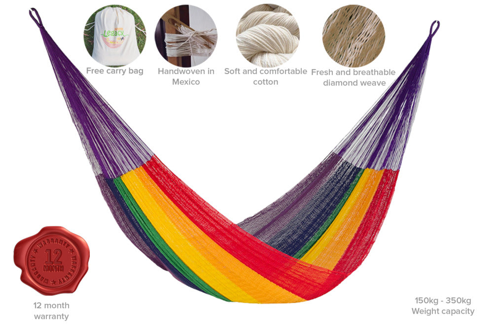 Mayan Legacy Mexican Cotton Hammock - Rainbow