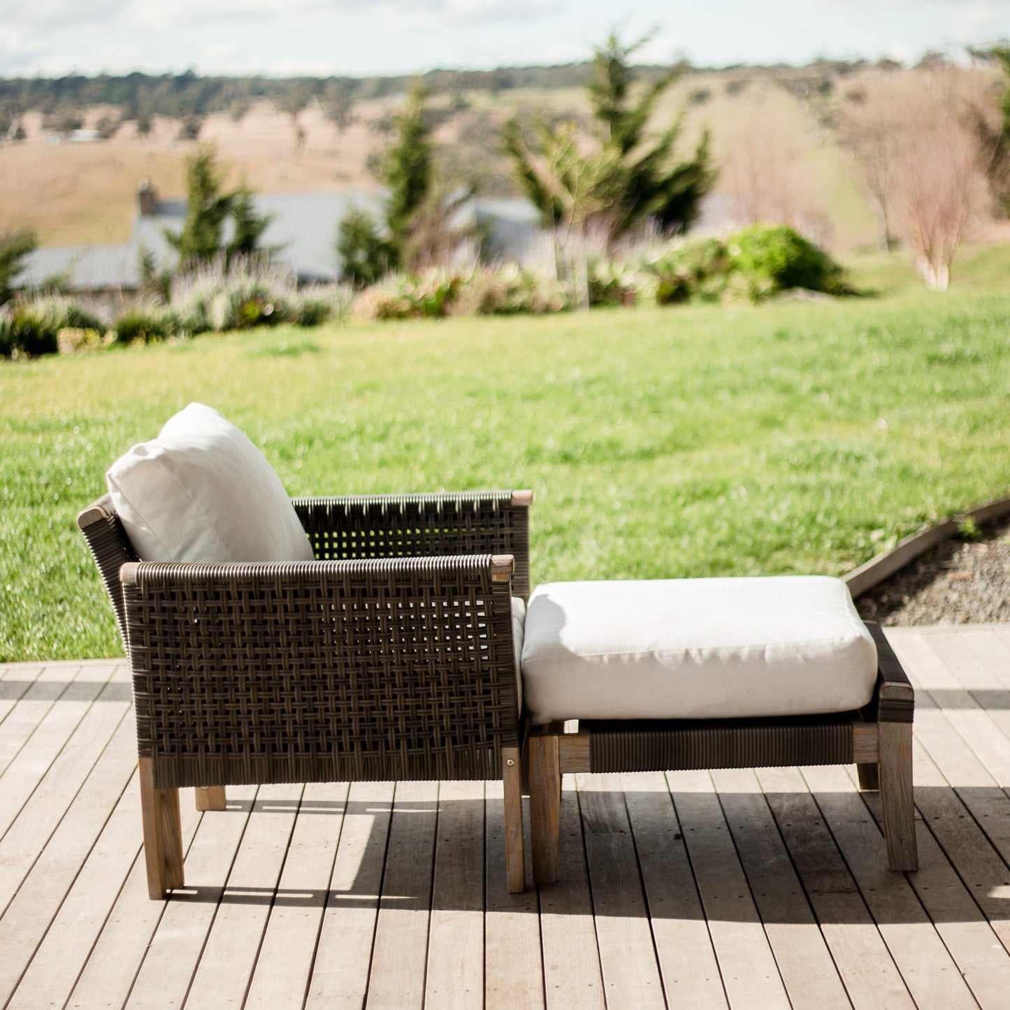 Paradise Eucalyptus Timber Sofa Armchair Footstool Set - Grey Wicker