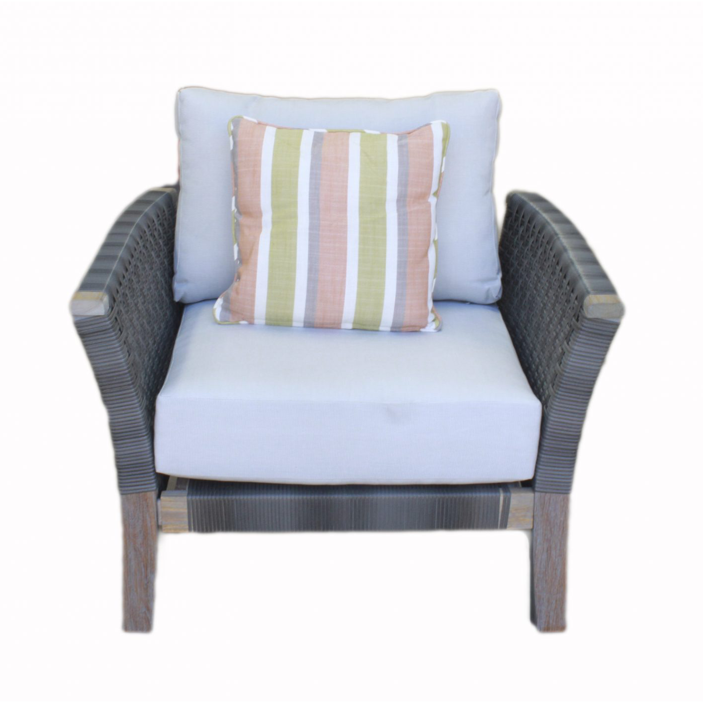 Paradise Eucalyptus Timber Sofa Armchair Footstool Set - Grey Wicker