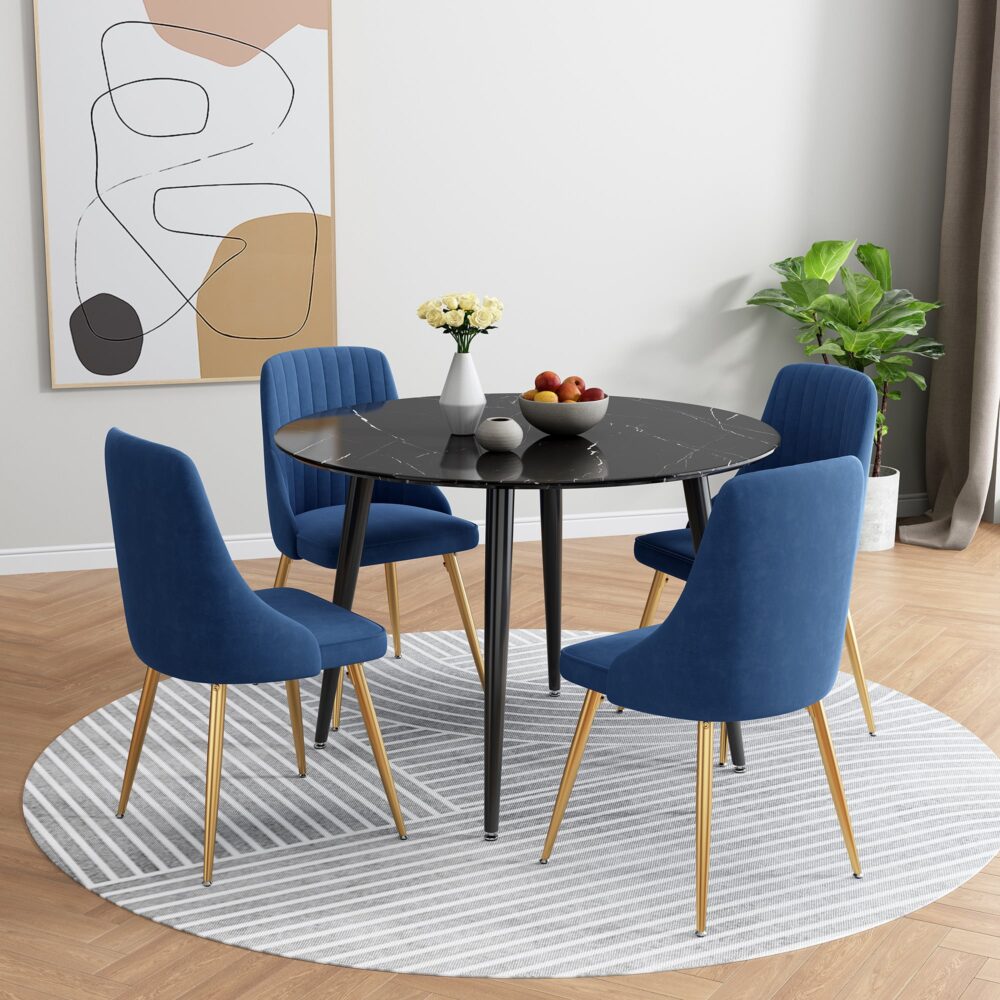 Mania Round Marble Dining Table - Black