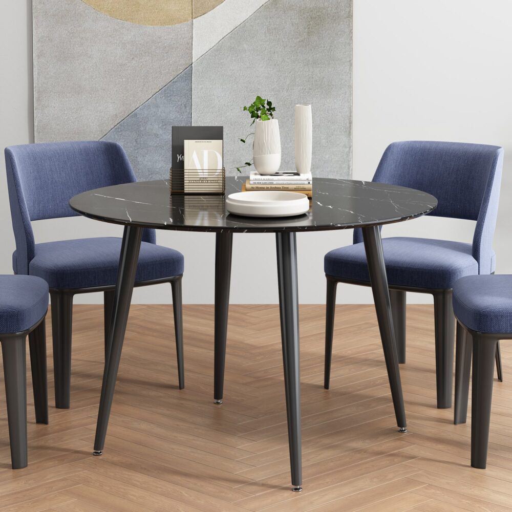 Mania Round Marble Dining Table - Black