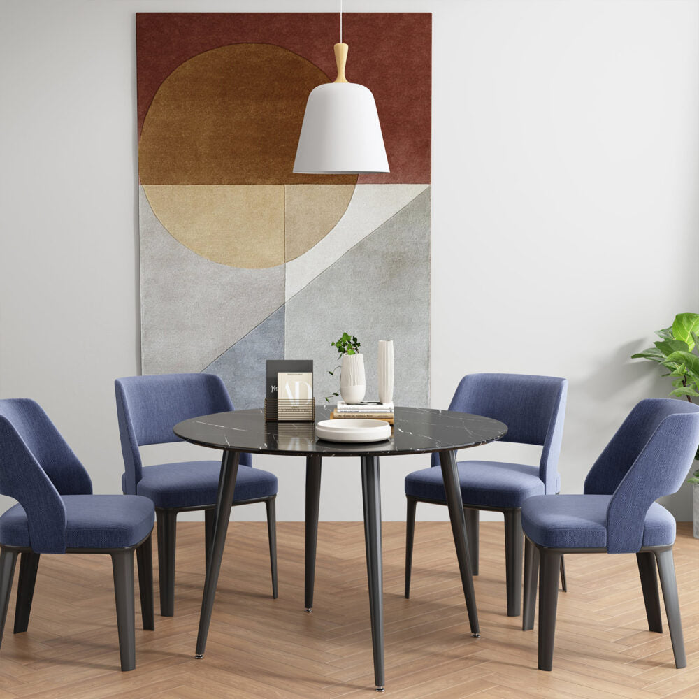 Mania Round Marble Dining Table - Black