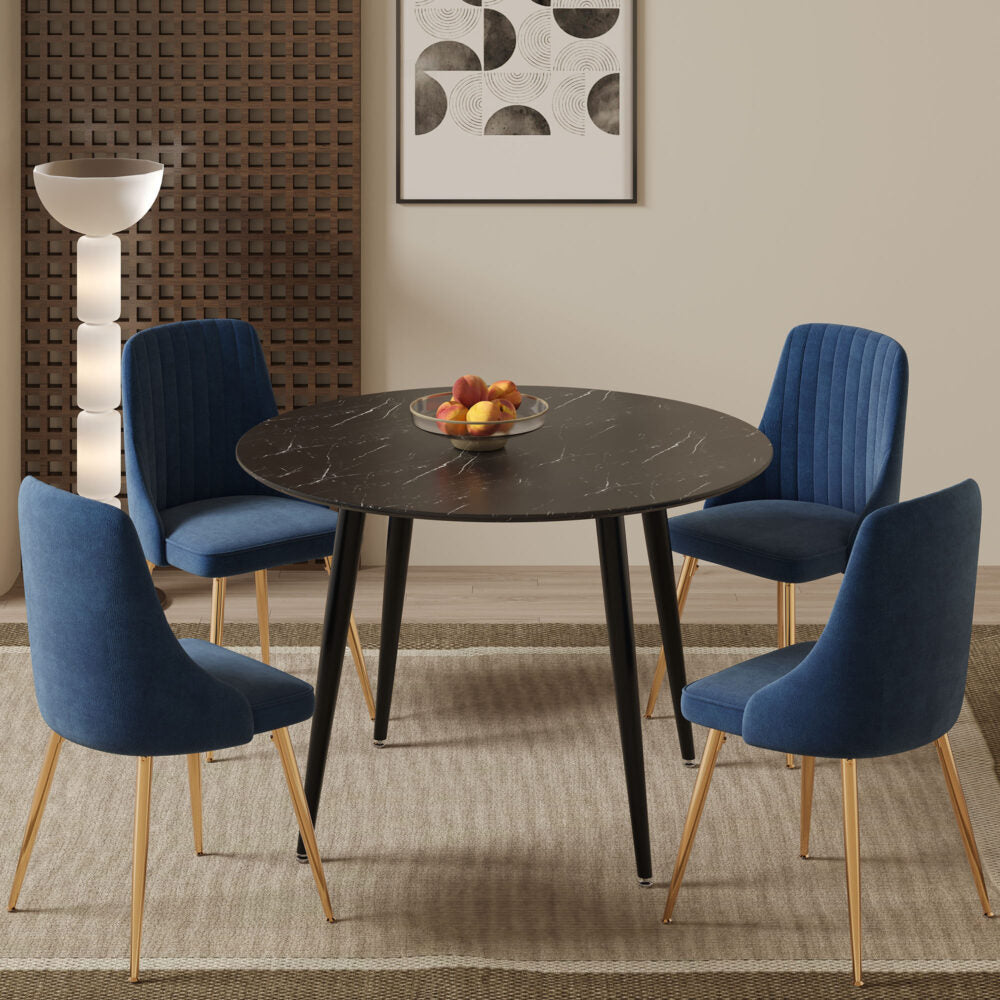 Mania Round Marble Dining Table - Black