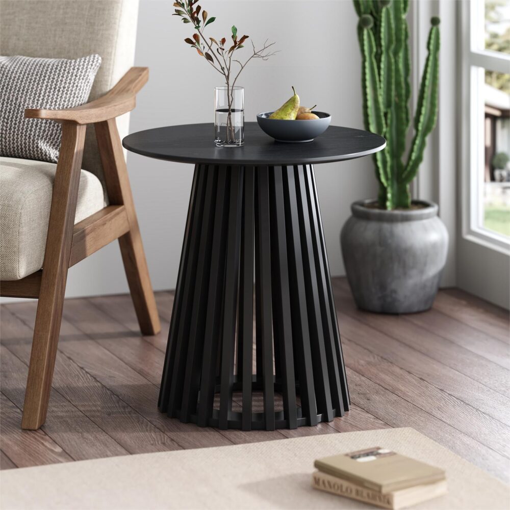 Palmer Edison Round Wooden Side Table - Black