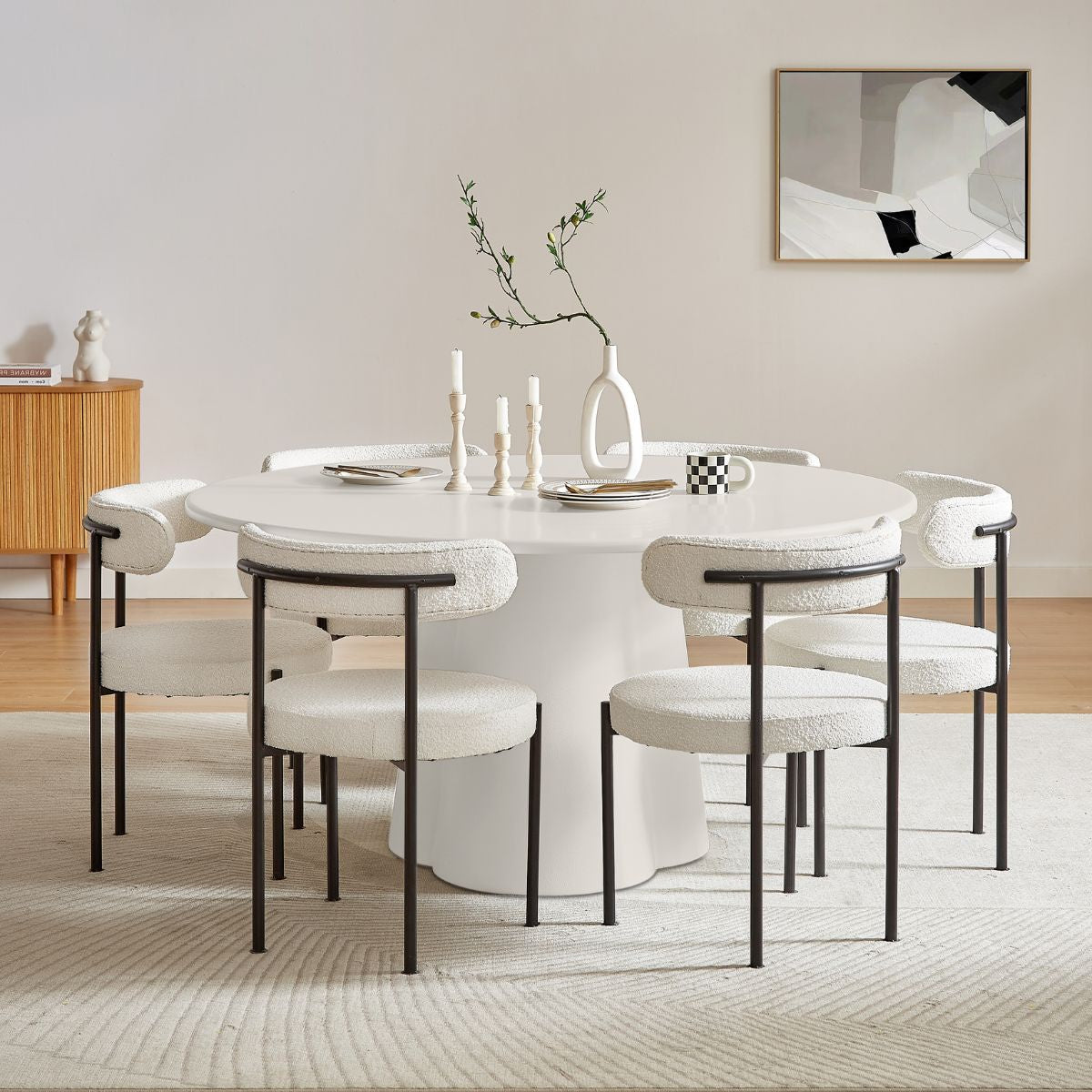 Sora Round Sculpture Dining Table - White