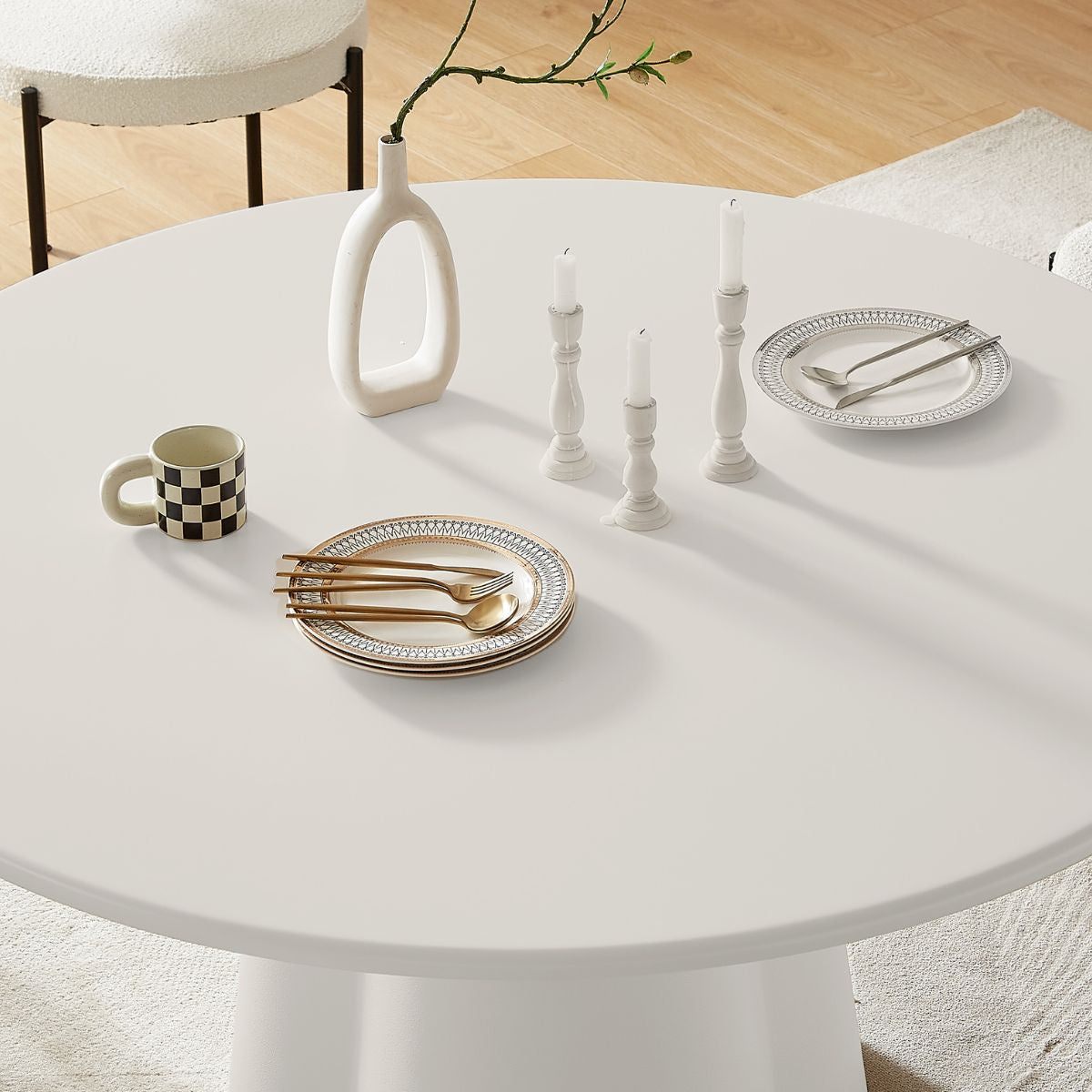 Sora Round Sculpture Dining Table - White
