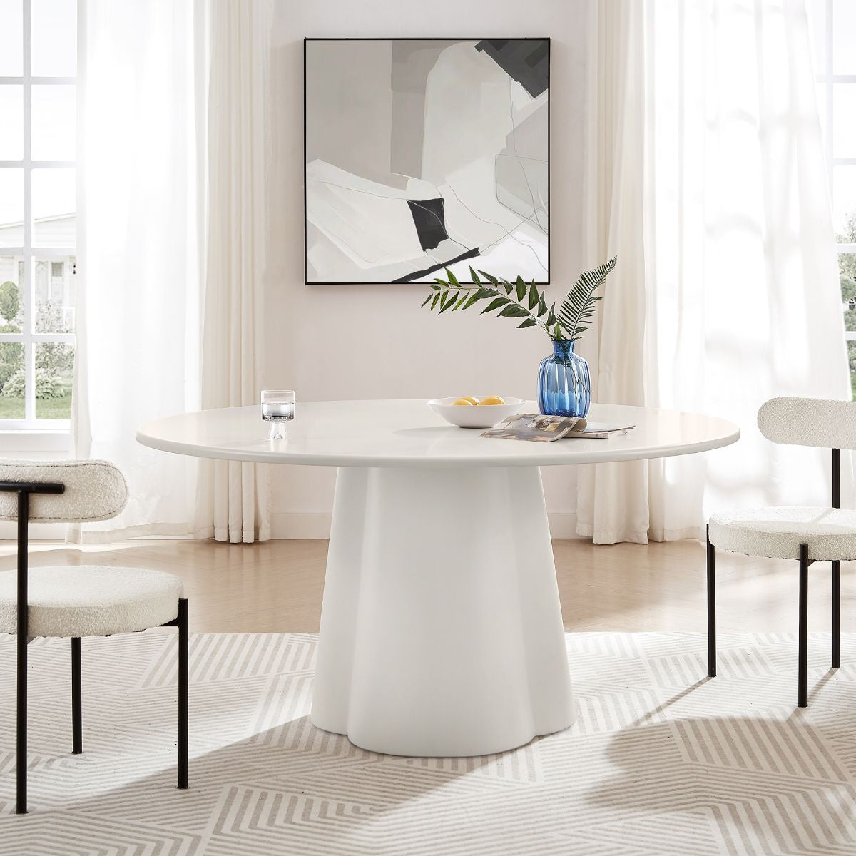 Sora Round Sculpture Dining Table - White