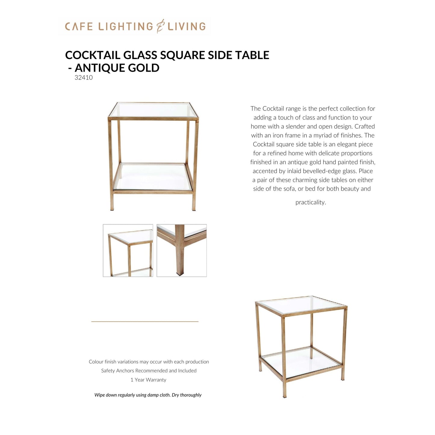 Cocktail Glass Square Side Table Side Table Cafe Lighting & Living
