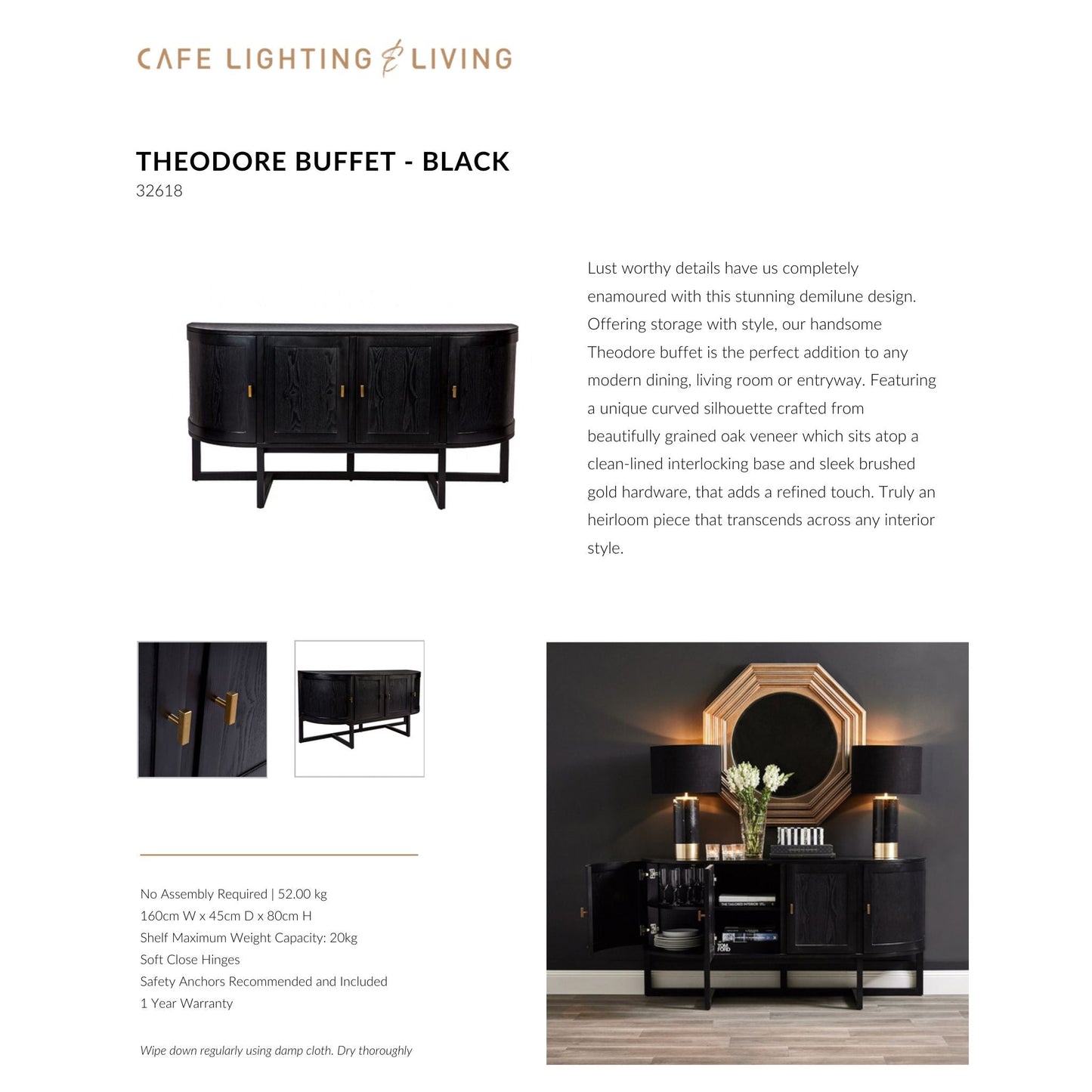 Theodore Curved Silhouette Buffet Table - Black Buffet Table Cafe Lighting & Living