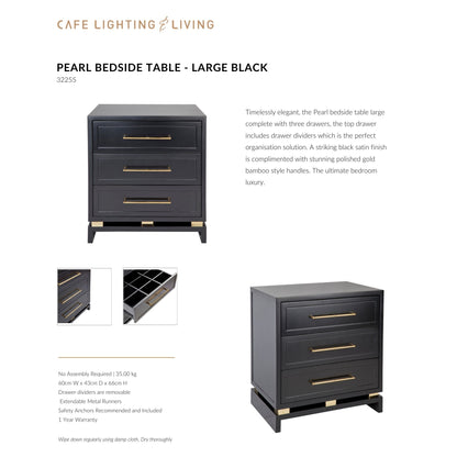 Pearl Large Three Drawer Bedside Table Bedside Table Cafe Lighting & Living