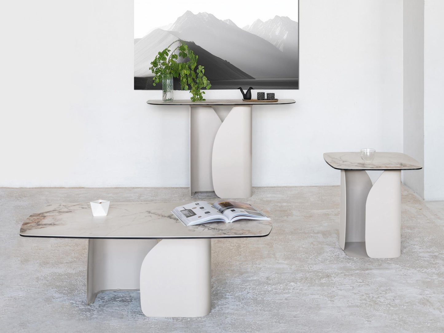 Messina Ceramic Side Table - Milan White Marble
