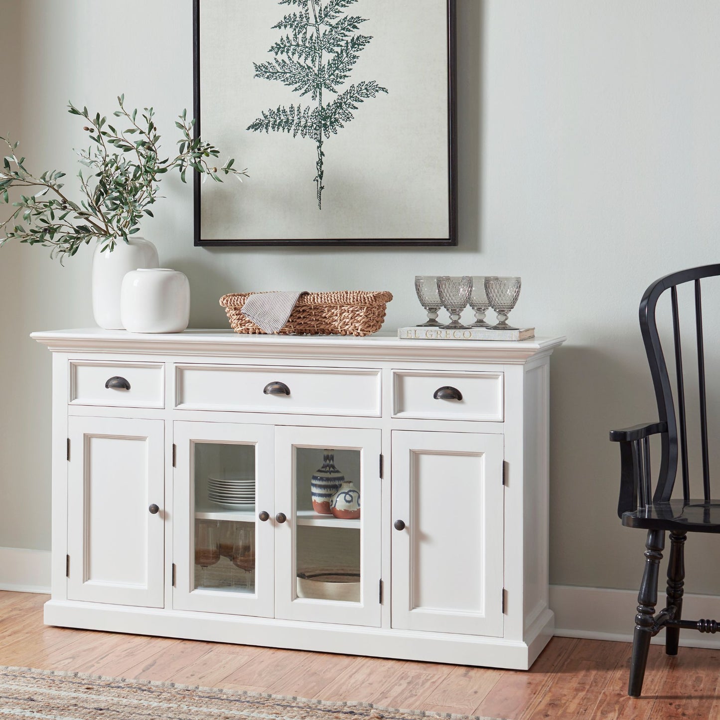 Halifax Classic White Glass 4 Door Buffet Table