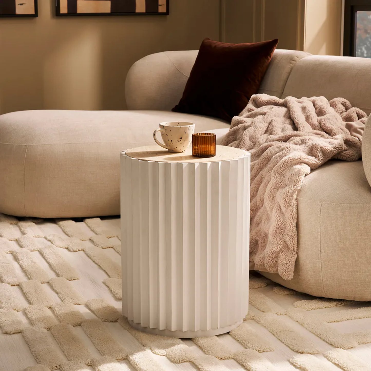 Carter Travertine Fluted Side Table