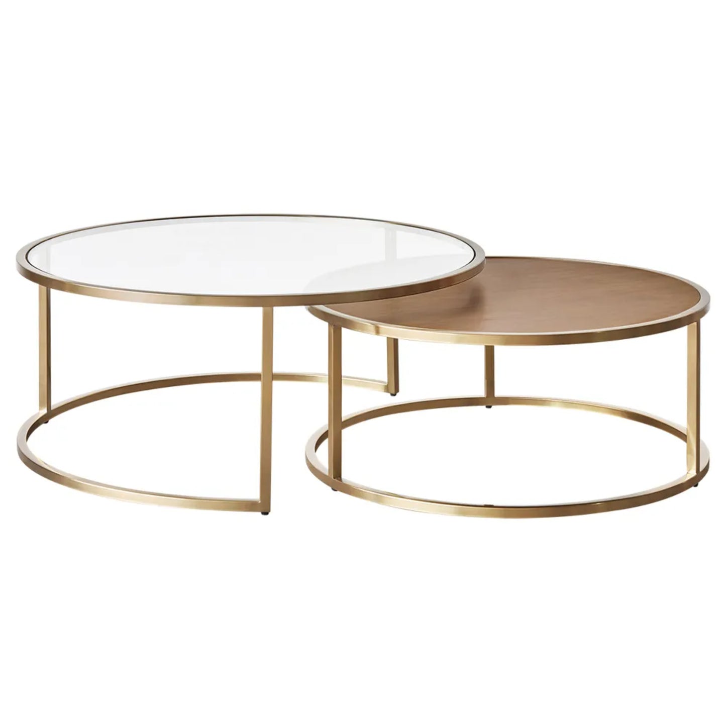 Chloe Glass and Timber Nesting Coffee Table - Gold