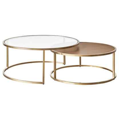 Chloe Glass and Timber Nesting Coffee Table - Gold