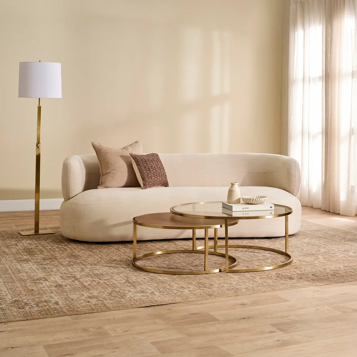 Chloe Glass and Timber Nesting Coffee Table - Gold