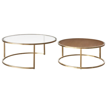 Chloe Glass and Timber Nesting Coffee Table - Gold