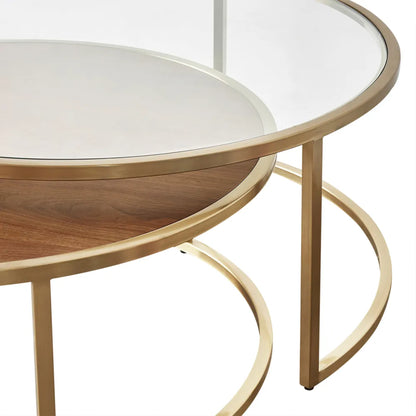 Chloe Glass and Timber Nesting Coffee Table - Gold