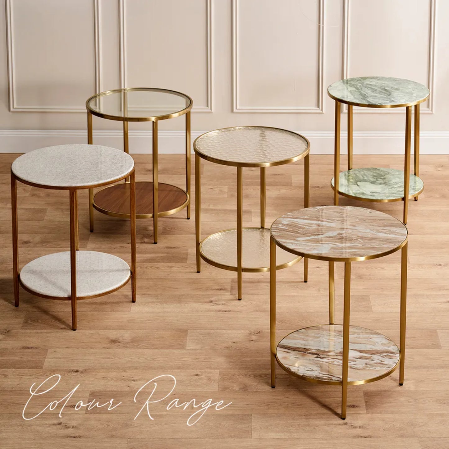 Chloe Glass and Timber Nesting Coffee Table - Gold