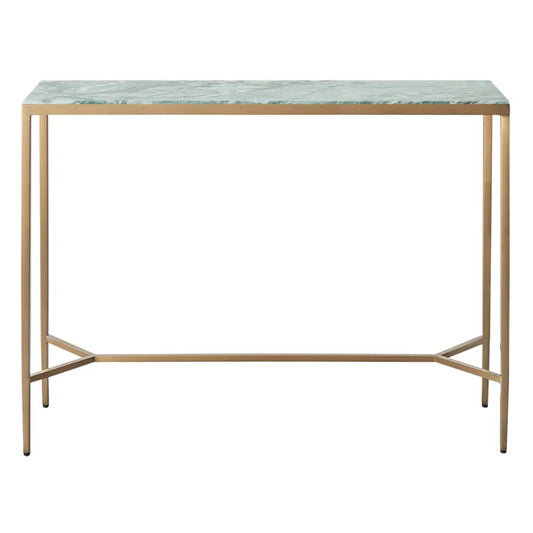 Chloe Large Dusty Jade Marble Console Table - Gold
