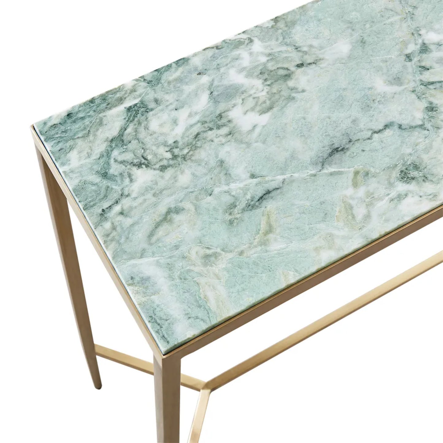 Chloe Large Dusty Jade Marble Console Table - Gold