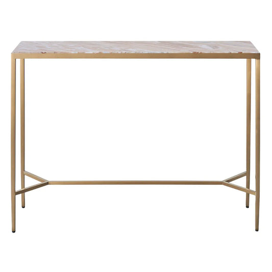 Chloe Large Pink Marble Console Table - Gold