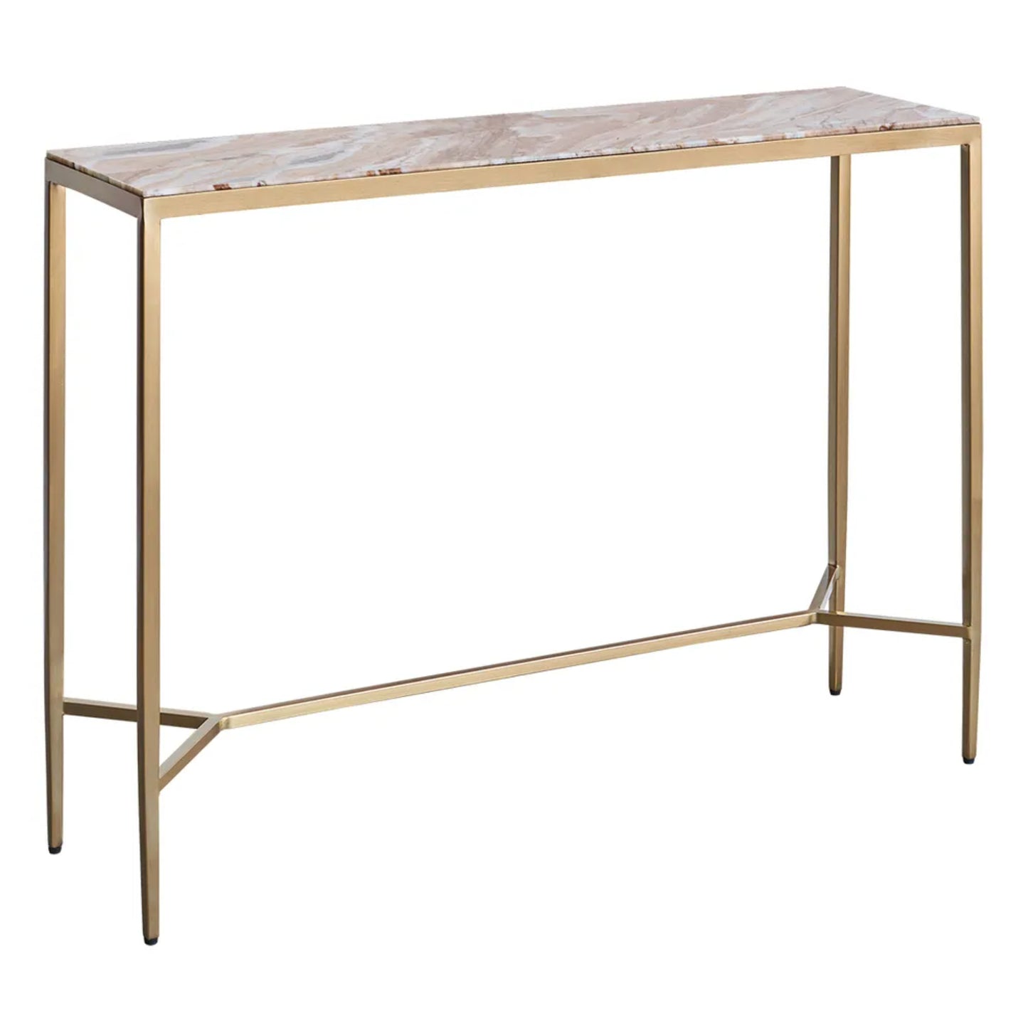 Chloe Large Pink Marble Console Table - Gold