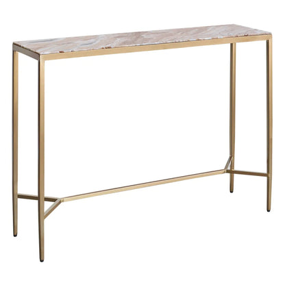 Chloe Large Pink Marble Console Table - Gold