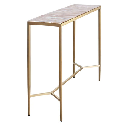 Chloe Large Pink Marble Console Table - Gold