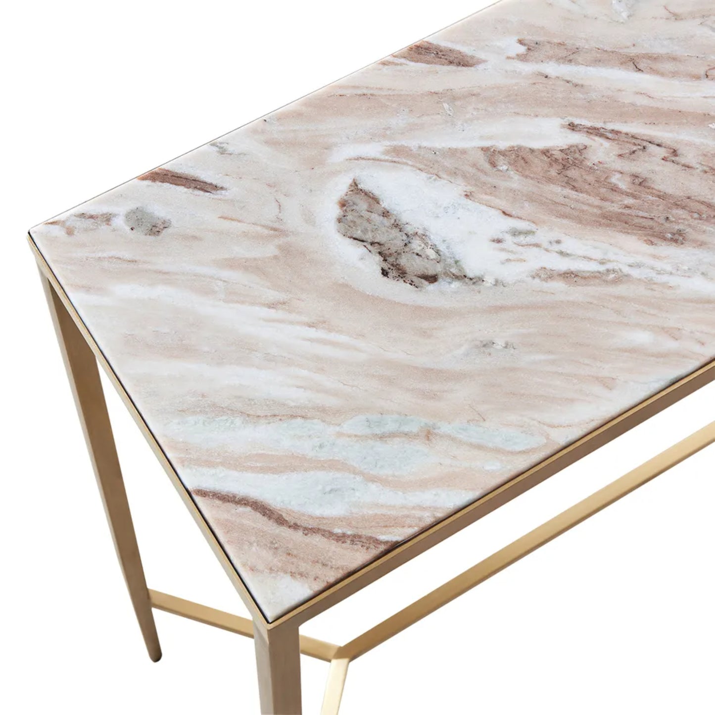 Chloe Large Pink Marble Console Table - Gold