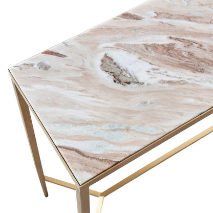 Chloe Large Pink Marble Console Table - Gold