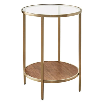 Chloe Round Glass and Timber Side Table