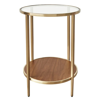 Chloe Round Glass and Timber Side Table