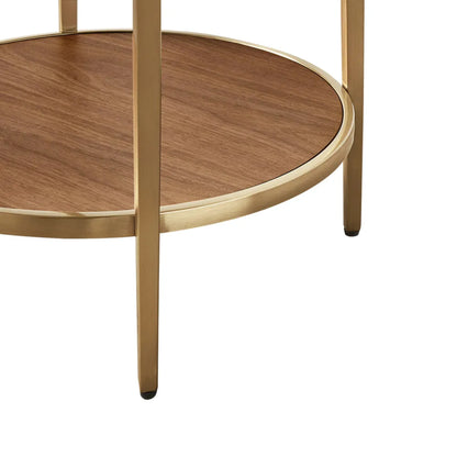 Chloe Round Glass and Timber Side Table
