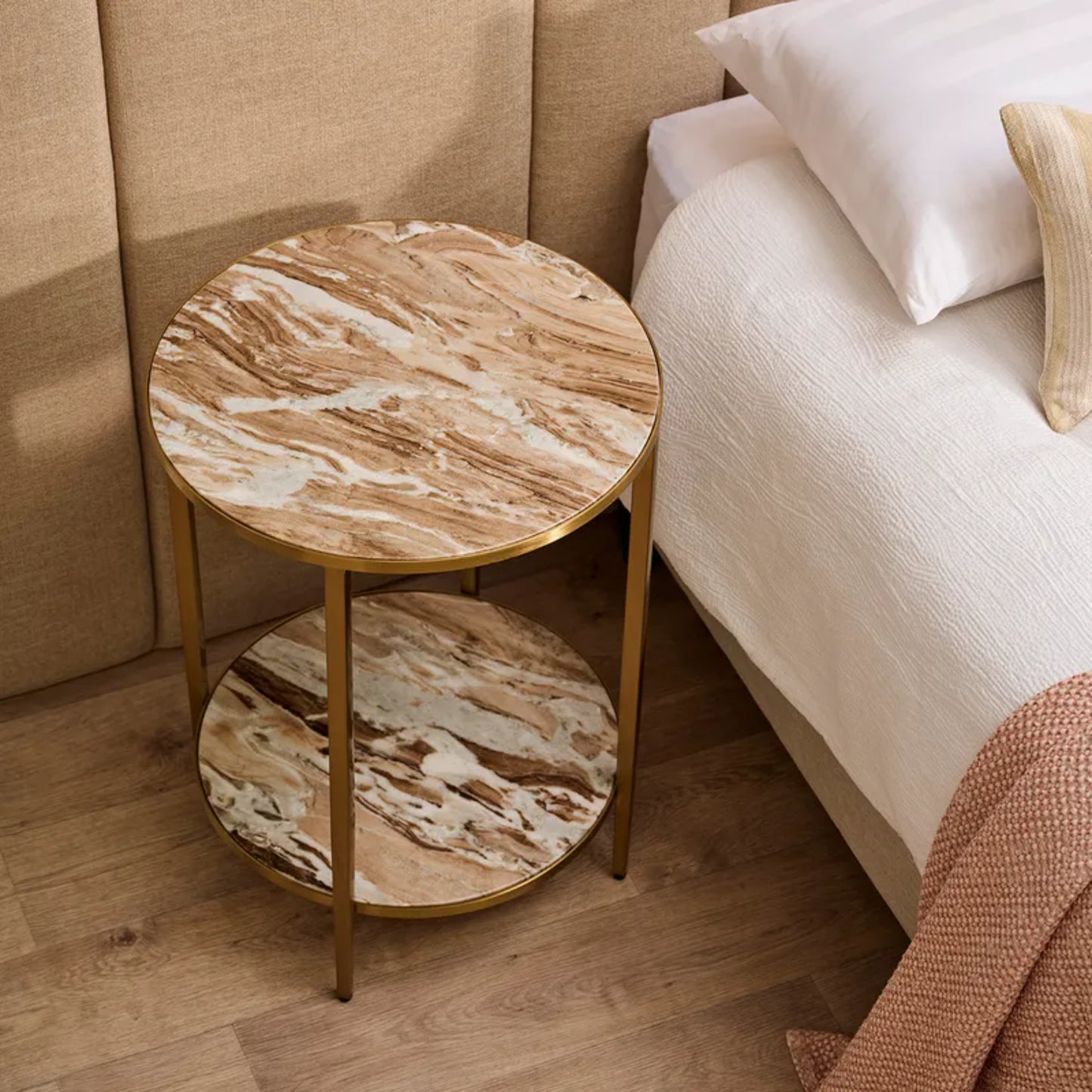 Chloe Round Pink Marble Side Table