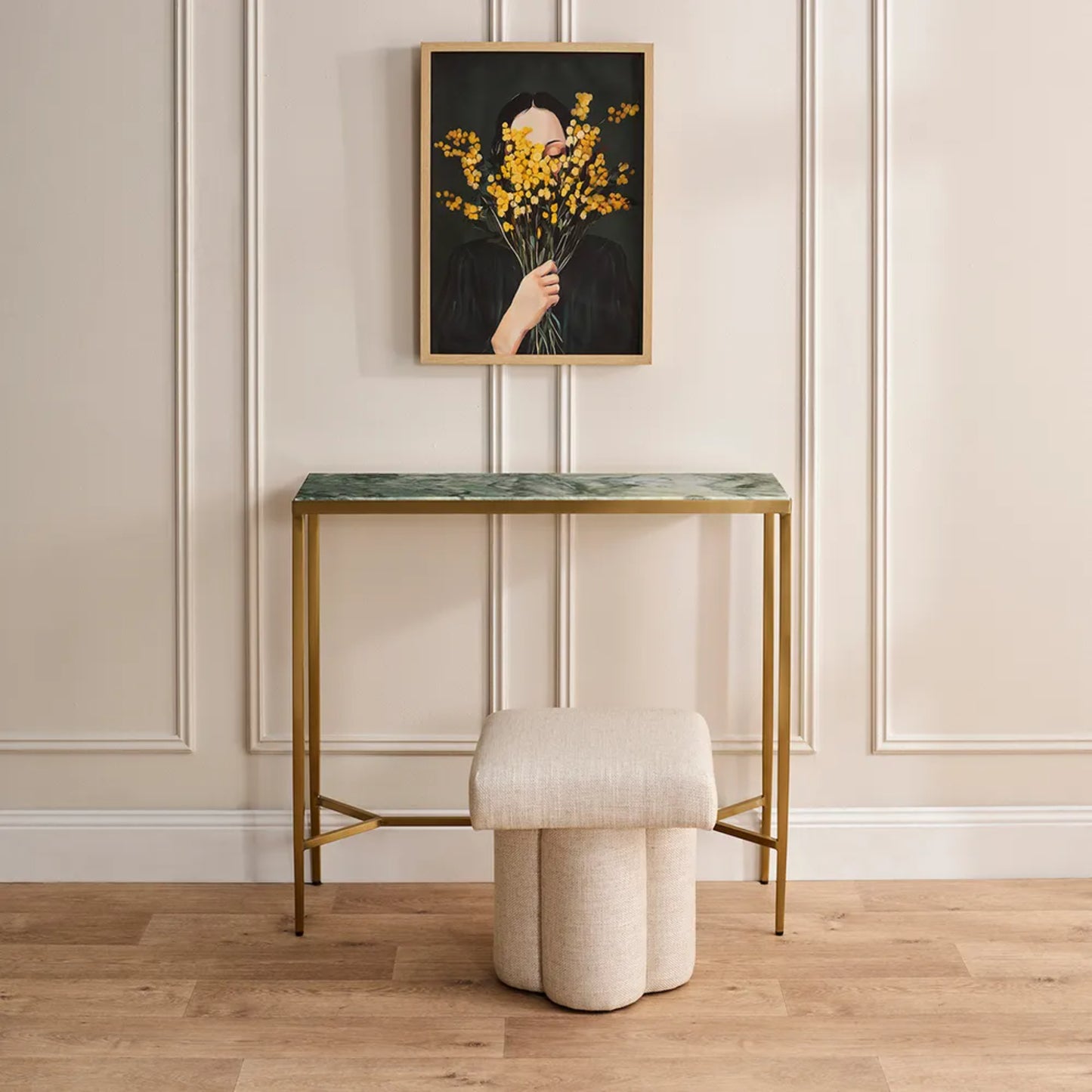 Chloe Small Dusty Jade Marble Console Table - Gold